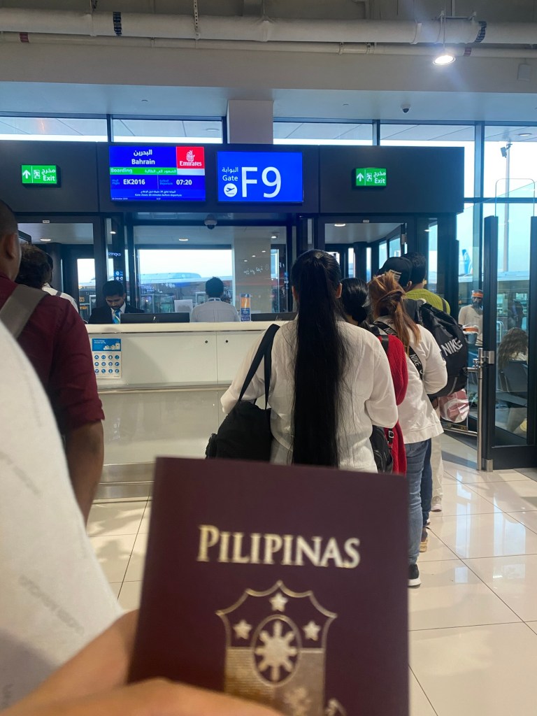 Boarding for flight bound to Bahrain at Dubai Terminal 2