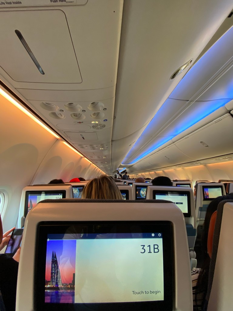 A photo inside flydubai aircraft seat 31B